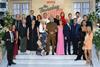 'The Thursday Murder Club' cast and crew with Steven Spielberg at the UK premiere.