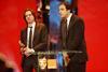 James Marsh (left) and Simon Chien receive the Bafta for outstanding British film for ‘Man On Wire’