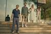 (L-R: Michael Angelo Covino, Kyle Marvin, Adria Arjona, and Dakota Johnson in 'Splitsville'