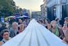 Gaza protest shroud being held up at Locarno Film Festival