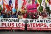 Principal French trade union leaders carry a banner reading Pension reform_Credit CHRISTOPHE PETIT TESSON-EPA-EFE-Shutterstock