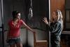 Marisa Abela and director Sam Taylor-Johnson on the set of 'Back To Black'