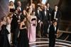 Sean Baker accepts the Oscar® for Best Picture alongside Samantha Quan, Mikey Madison, Mark Eydelshteyn, Sean Bake, Yuriy Borisov and Alex Coco at the 2025 Oscars