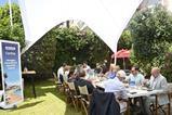 Guests cover the challenges of film financing, pictured in the Screen International garden, Cannes