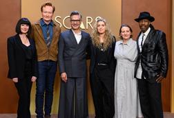 98th Oscars creative team (L-R): Katy Mullan, Conan O'Brien, Raj Kapoor, Misty Buckley, Mandy Moore, Michael Bearden
