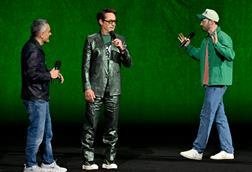 (L-R) Joe Russo, Robert Downey Jr. and Chris Evans at 2026 CinemaCon