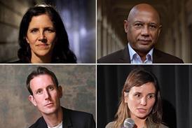 Clockwise from top left: Laura Poitras, Raoul Peck, Petra Costa, James Jones