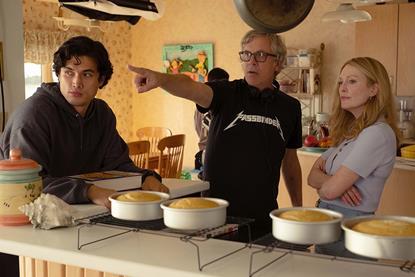 Todd Haynes with Charles Melton and Julianne Moore on the set of 'May December'