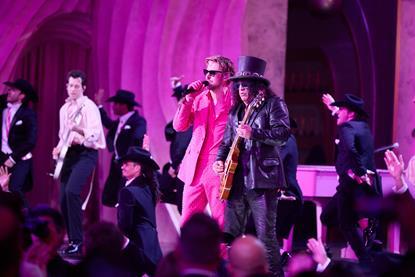 (L-R): Mark Ronson, Ryan Gosling, Slash, and The Kens perform at the 96th Academy Awards.