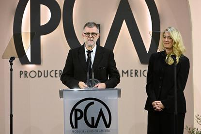 Paul Thomas Anderson and Sara Murphy of 'One Battle After Another' at the 37th Annual Producers Guild Awards