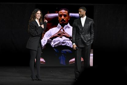 (L-R) Adria Arjona and Michael B. Jordan at Amazon MGM Studios' 2026 CinemaCon presentation