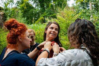 Malgosia Tarzanska with Jessie Buckley on the set of 'Hamnet'