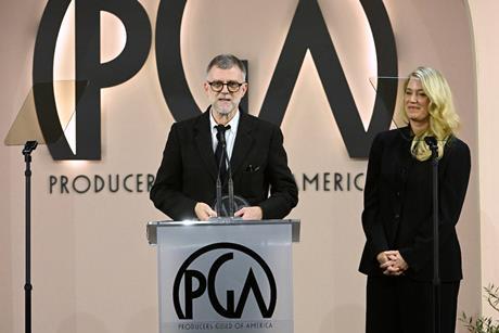 Paul Thomas Anderson and Sara Murphy of 'One Battle After Another' at the 37th Annual Producers Guild Awards