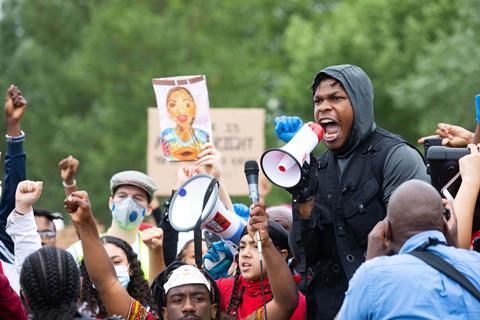 John Boyega speaks in Hyde Park, London in support of the Black Lives Matter movement after the death of George Floyd in Minneapolis at the hands of a white police officer_Credit David Parry-Shutterstock