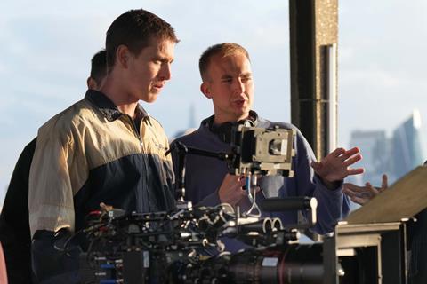 Harris Dickinson and Prchie Pearch on the set of Urchin