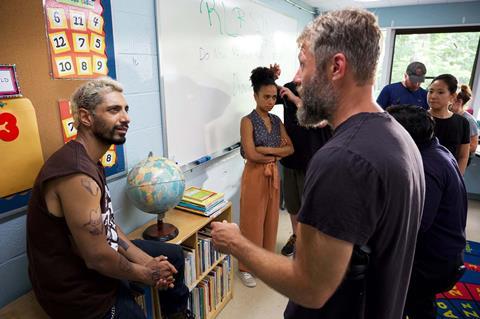 Riz Ahmed and Darius Marder on the set of 'Sound Of Metal'