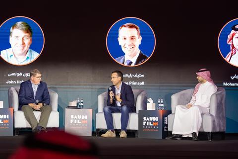 Humain’s Steve Plimsoll speaking at AI panel at Saudi Film Confex