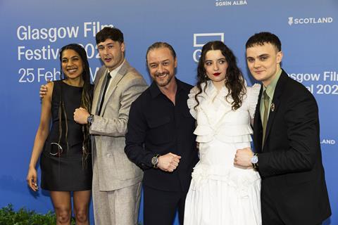 L-R Rebekah Murrell, Samuel Bottomley, James McAvoy, Lucy Halliday, Seamus McLean Ross