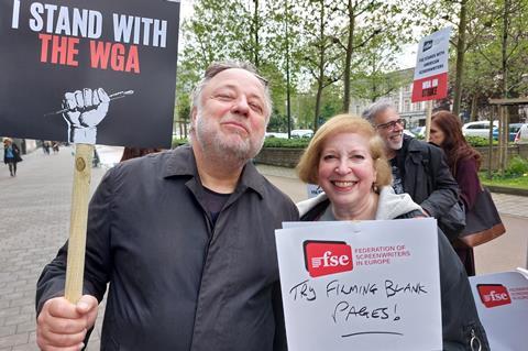UK Writers’ Union joins Brussels protest to show solidarity with WGA