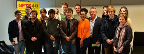 Albert Dupontel with NFTS students and Chris Auty NFTS head of producing