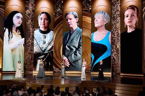 Sally Field, Jennifer Lawrence, Michelle Yeoh, Charlize Theron, and Jessica Lange present best lead actress at the 96th Academy Awards
