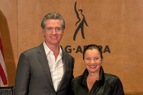 California Governor Gavin Newsom and SAG-AFTRA president Fran Drescher