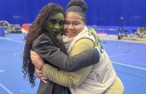 Cynthia Erivo with Antea Birchett on the 'Wicked' set