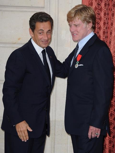 Robert Redford with French president Nicolas Sarkozy