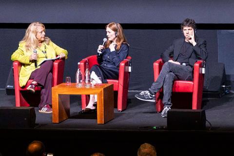 Julianne Moore and Jesse Eisenberg at Rome Film Fest