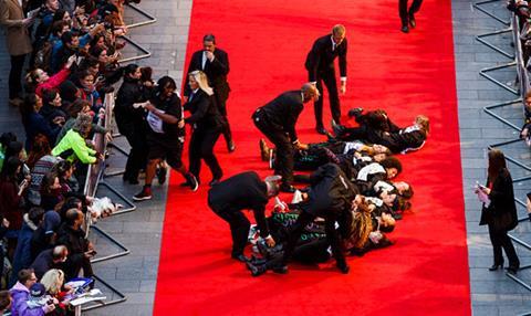 Protesters on red carpet at BFI London Film Festival