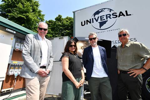 L-R] Adrian Wootton, Film London CEO; Shirley Rodrigues, Deputy Mayor for Environment and Energy; Rob Huber, managing director at Universal UK & Ireland; Andy Harries, producer