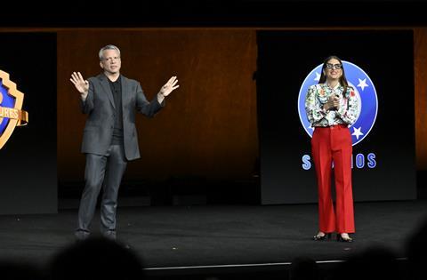 (L-R) Michael De Luca and Pamela Abdy, co-chairs & CEOs, Warner Bros. Motion Picture Group, at 2026 CinemaCon