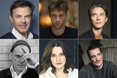 [Clockwise from top left:] Francois Ozon, Benjamin Voisin, Swann Arlaud, Pierre Lottin, Rebecca Marder, Denis Lavant