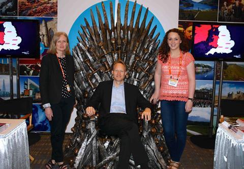 Louise Harris, Creative Scotland; Chris O’Connor, British Consul General LA; Mary McGlinchey, Northern Ireland Screen, at the UK Stand at AFCI Locations Trade Show