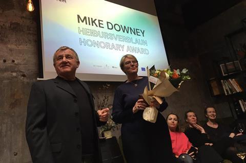 Mike Downey with outgoing Icelandic Film Centre director Laufey Gudjonsdottir