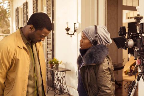 Aldis Hodge and Regina King on the set of 'One Night In Miami'