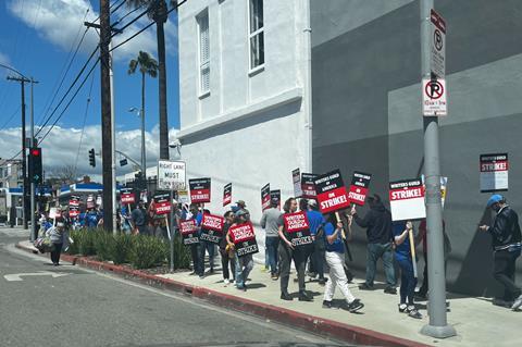 WGA members on strike in Hollywood