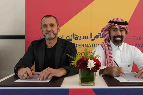 Toni El Massih, managing director, Majid Al Futtaim Cinemas and Abdulaziz Almuzaini, CEO, Sirb Production and Myrkott Animation Studio