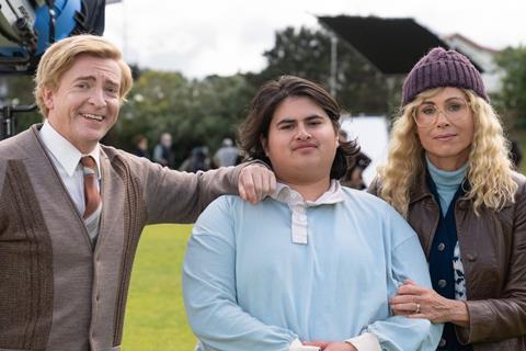 Rhys Darby, Julian Dennison and Minnie Driver on the set of One Winter-1