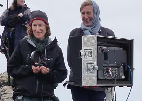 Joanna Hogg (left) and Gayle Griffiths on set