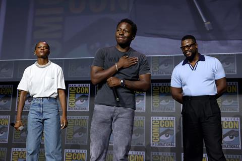 (L-R): Letitia Wright, David Jonsson, Winston Duke at 2026 Comic-Con