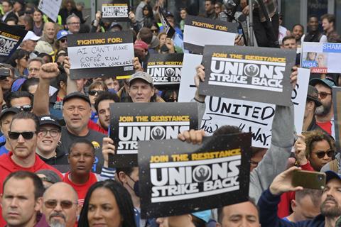 Union rally held in Los Angeles as part of the 2023 Writers' Strike