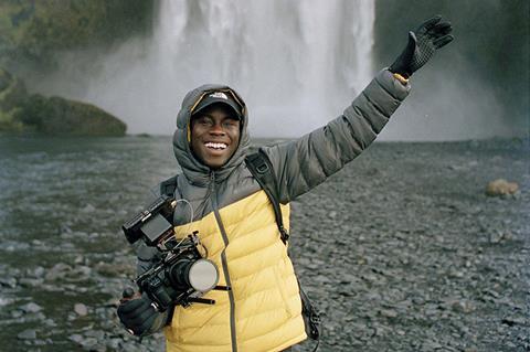 Caleb at Skogafoss