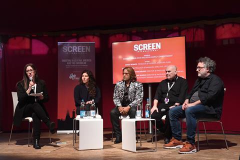 The panel held at the Gropius Mirror Pavilion, Berlin, moderated by Elisabet Cabeza, Screen’s Spain and Latin America Correspondent_Credit Theo Wood_015