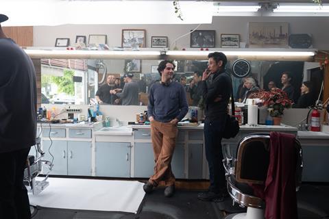 Director Benny Safdie with Kazu Hiro BTS