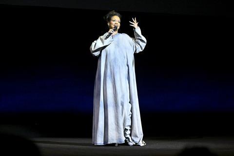 Rihanna on stage at CinemaCon 2023