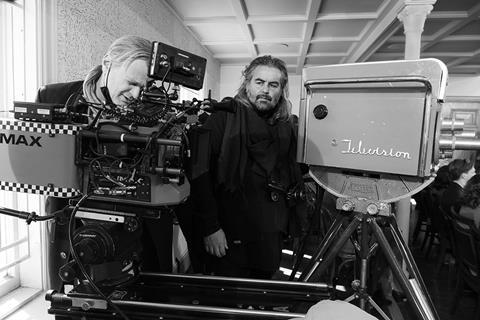Christopher Nolan and cinematographer Hoyte van Hoytema on the set of 'Oppenheimer'