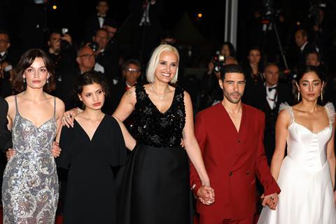Julia Ducournau, Tahar Rahim, Emma Mackey and Golshifteh Farahani on the red carpet for the Cannes premiere of 'Alpha'