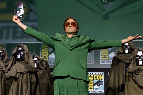 Robert Downey Jr. at the Marvel Studios panel at Comic-Con on Saturday