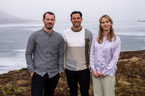 Simon Sears, Ulaa Salim and Nanna Øland Fabricius on the set of 'Eternal' in Iceland